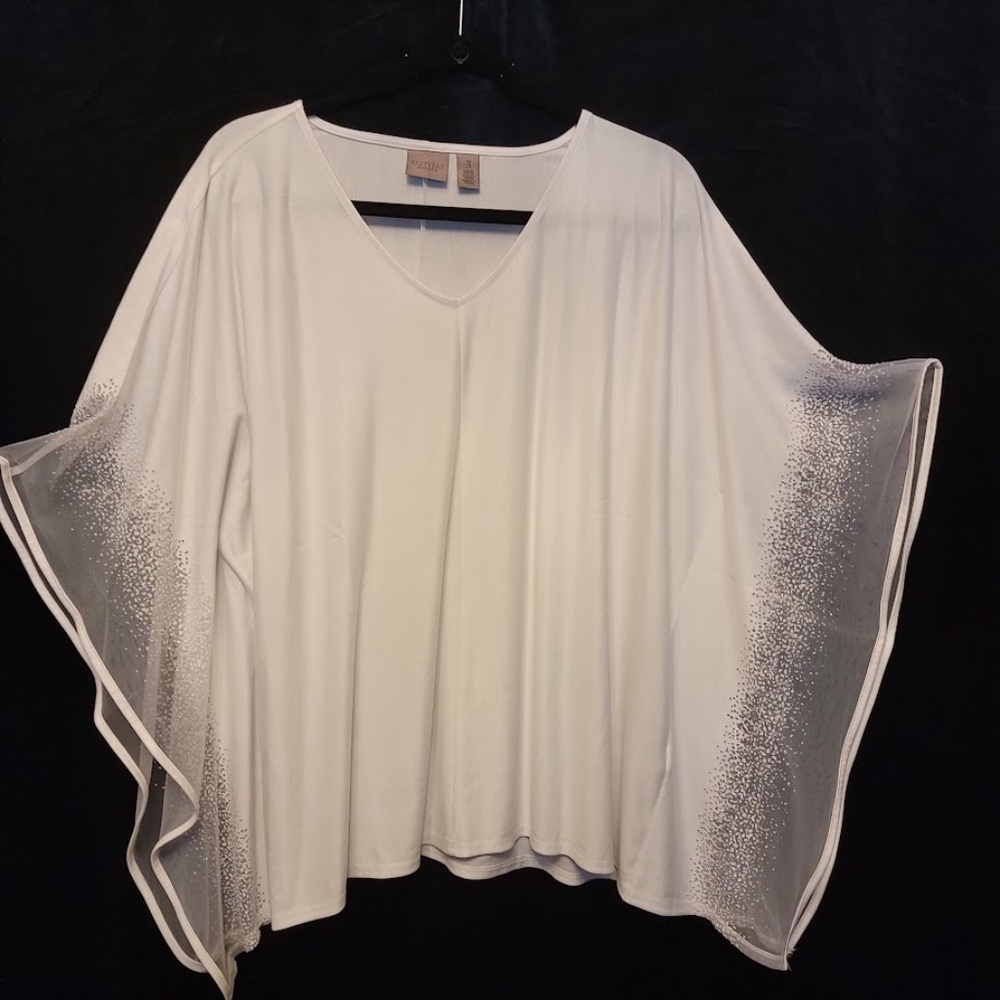 Chico's Poncho-style Pullover Top w/ Flocked Mesh Flutter-Sleeves - Sz. 3(XL)